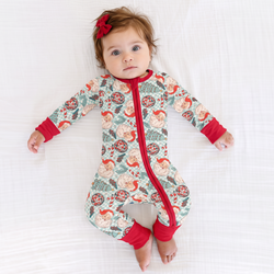 Christmas Santa Claus Plaid Baby Bamboo Zipper Romper Pajamas