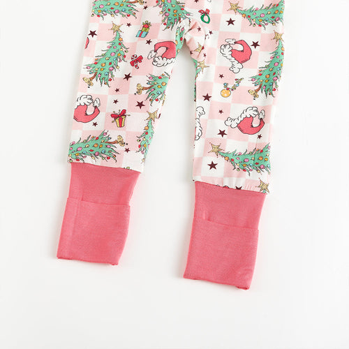 Christmas Pink Plaid Christmas Tree Baby Bamboo Zipper Romper Pajamas