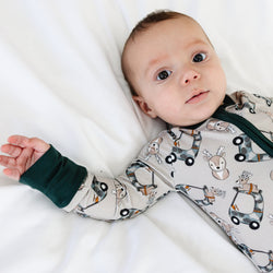Deer Car Baby Bamboo Zipper Romper Pajamas