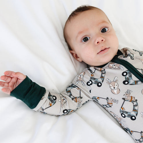 Christmas Deer Car Baby Bamboo Zipper Romper Pajamas