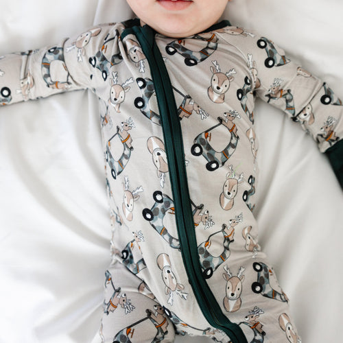 Christmas Deer Car Baby Bamboo Zipper Romper Pajamas