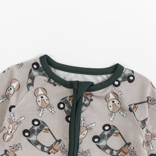 Christmas Deer Car Baby Bamboo Zipper Romper Pajamas