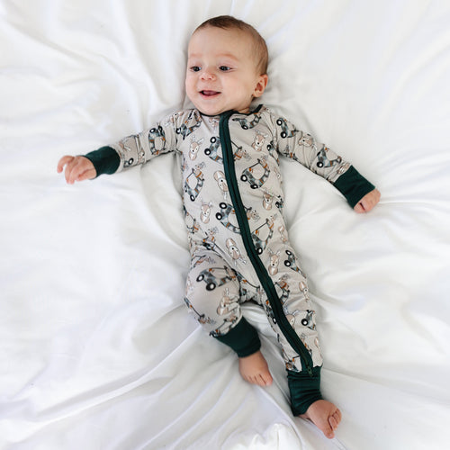 Christmas Deer Car Baby Bamboo Zipper Romper Pajamas