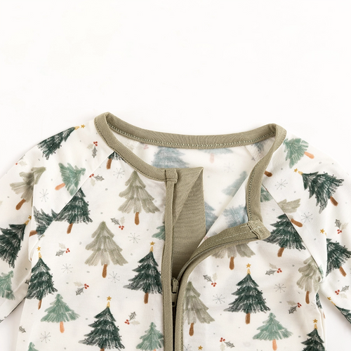 Christmas Tree Green Baby Bamboo Zipper Pajama Romper