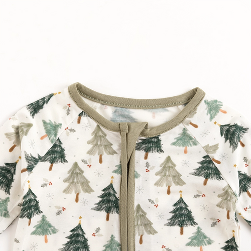 Christmas Tree Green Baby Bamboo Zipper Pajama Romper