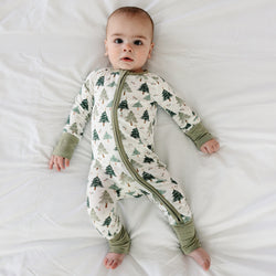 Christmas Tree Green Baby Bamboo Zipper Pajama Romper
