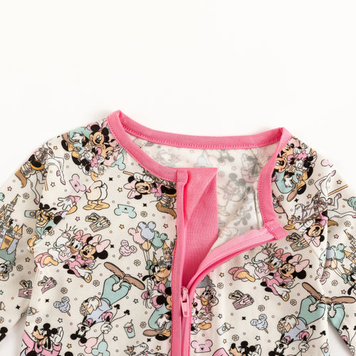Mouse Friends Pink  Bamboo Zipper Romper Pajamas