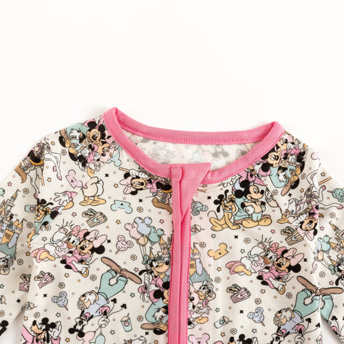 Mouse Friends Pink  Bamboo Zipper Romper Pajamas