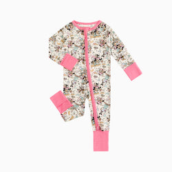 Mouse Friends Pink  Bamboo Zipper Romper Pajamas