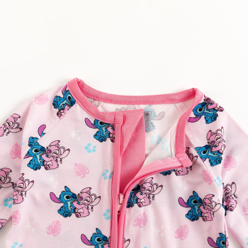 Blue Pink Baby Bamboo Zipper Romper Pajamas