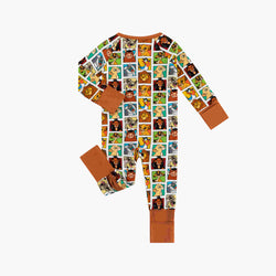 King Lion Brown Bamboo Zipper Romper Pajamas