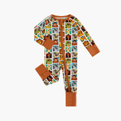 King Lion Brown Bamboo Zipper Romper Pajamas