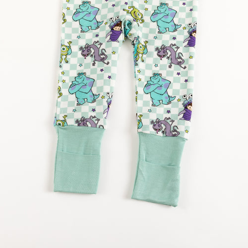Monster Plaid Green Bamboo Zipper Romper Pajamas
