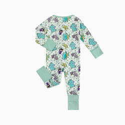 Monster Plaid Green Bamboo Zipper Romper Pajamas