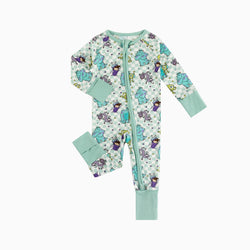 Monster Plaid Green Bamboo Zipper Romper Pajamas