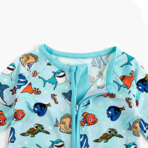 Marine Life Fish Turtle Bamboo Zipper Romper Pajamas
