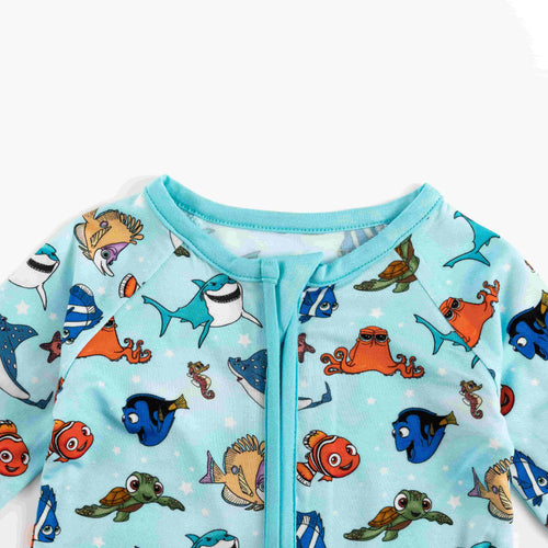 Marine Life Fish Turtle Bamboo Zipper Romper Pajamas