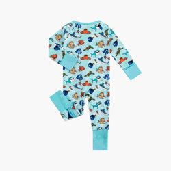 Marine Life Fish Turtle Bamboo Zipper Romper Pajamas