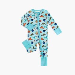 Marine Life Fish Turtle Bamboo Zipper Romper Pajamas