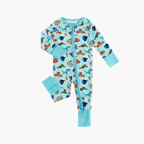 Marine Life Fish Turtle Bamboo Zipper Romper Pajamas