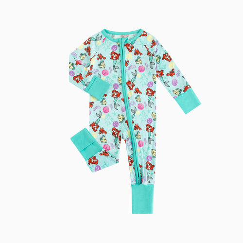 Mermaid And Flounder Bamboo Zipper Romper Pajamas