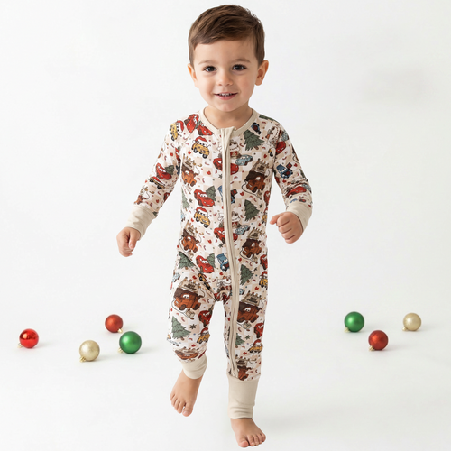 Race Car Friends Bamboo Zipper Romper Pajamas