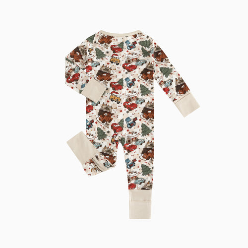 Race Car Friends Bamboo Zipper Romper Pajamas