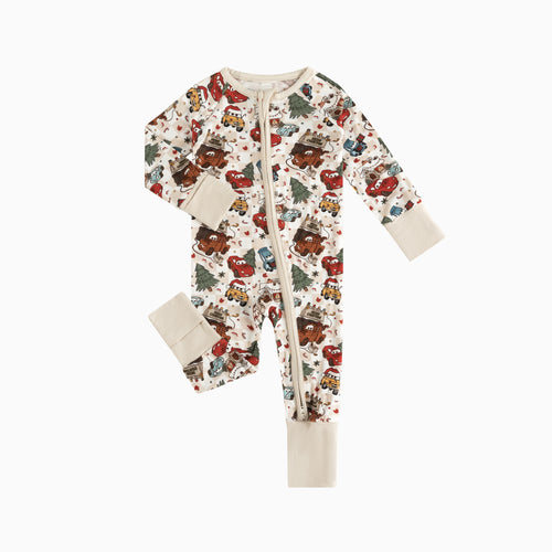 Race Car Friends Bamboo Zipper Romper Pajamas