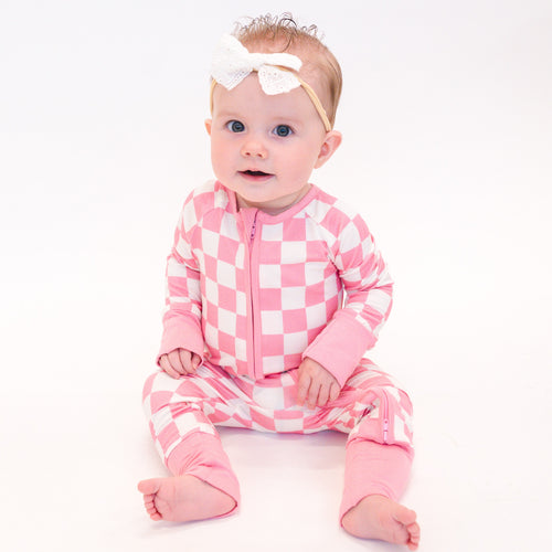 Comfy High-end Bamboo Pink Checkerboard Print Long Sleeve