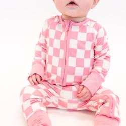 Comfy High-end Bamboo Pink Checkerboard Print Long Sleeve