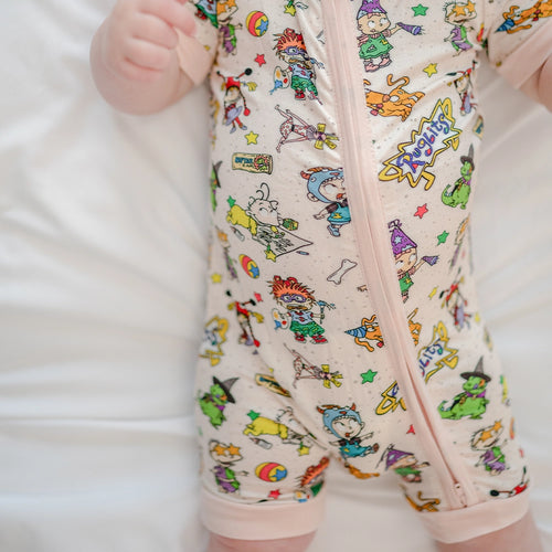 Naughty Diaper Family Baby Bamboo Short Zipper Romper Pajamas