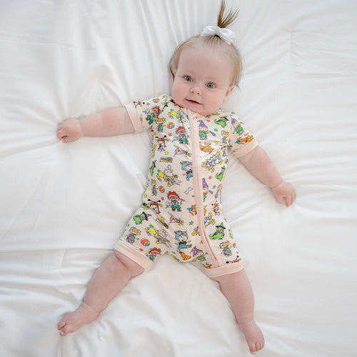 Naughty Diaper Family Baby Bamboo Short Zipper Romper Pajamas