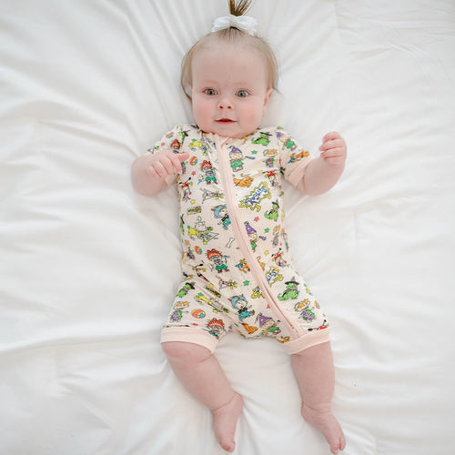 Naughty Diaper Family Baby Bamboo Short Zipper Romper Pajamas