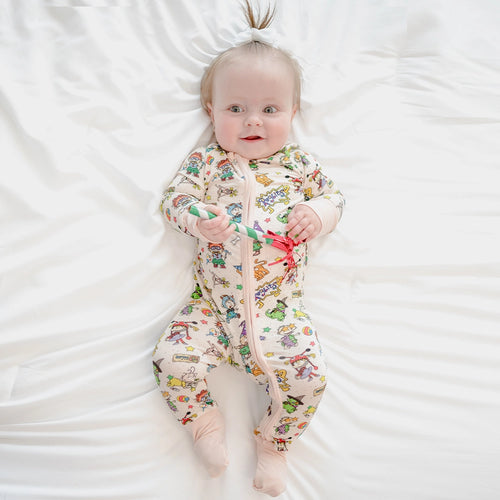 Naughty Diaper Family Baby Bamboo Zipper Romper Pajamas