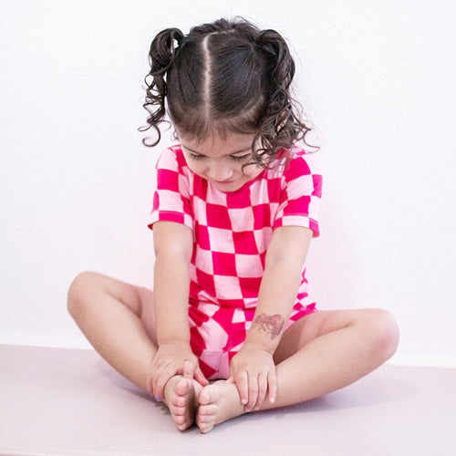 Summer Cozy Rose Red Checkerboard Bamboo Toddler Outfit