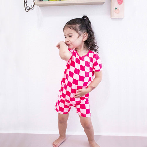 Summer Cozy Rose Red Checkerboard Bamboo Toddler Outfit