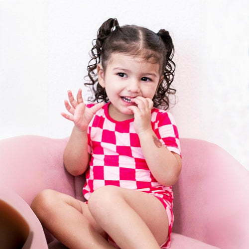 Summer Cozy Rose Red Checkerboard Bamboo Toddler Outfit