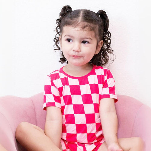 Summer Cozy Rose Red Checkerboard Bamboo Toddler Outfit