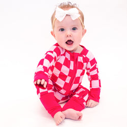 High-end Bamboo Rose Red Checkerboard Print Long Sleeve Newborn Baby Bodysuit