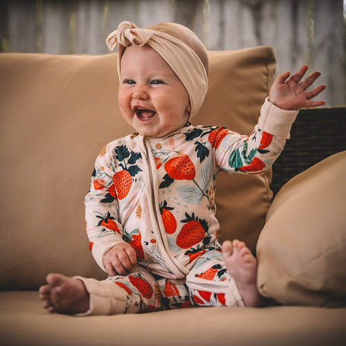 Zippered Romper In Flowers And Strawberries