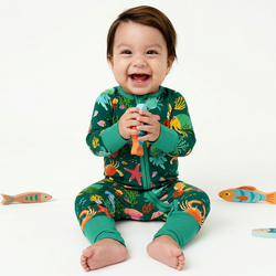 Ocean Crab and Coral Reef Green Bamboo Zipper Romper Pajamas