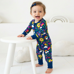 Sunny Rainbow Garden and Playful Petals Bamboo Zipper Romper Pajamas