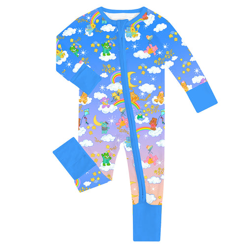 Cartoon Bear Moon Star Baby Bamboo Zipper Romper Pajamas