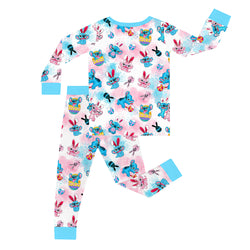 Easter Monster Bunny Egg Blue Kid Bamboo Two-Piece Pajama Set