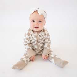 Light Gray Checkerboard Bamboo Baby Romper for All Seasons