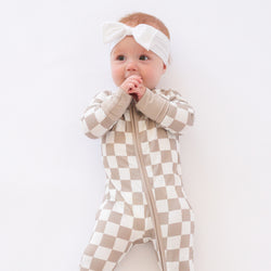 Light Gray Checkerboard Bamboo Baby Romper for All Seasons