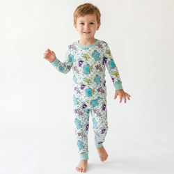 Monster Plaid Green Kids Bamboo Two-Piece Pajama Set