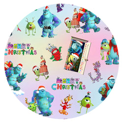 Christmas Blue Monster Friends on Aqua Bamboo Family Matching Pajamas