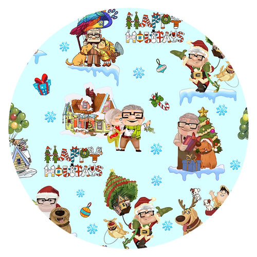 Christmas Adventure Grandpa and Friends on Blue Baby Bamboo Zipper Romper Pajamas