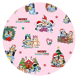 Christmas Dog Friends and Trees Gifts on Pink Bamboo Family Matching Pajamas